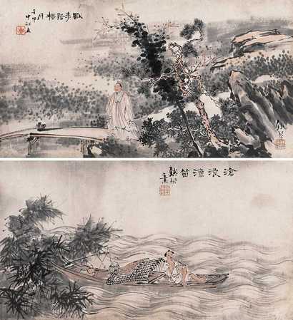 苏腾蛟　 山水人物（二件） 镜心